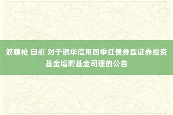 筋膜枪 自慰 对于银华信用四季红债券型证券投资基金增聘基金司理的公告