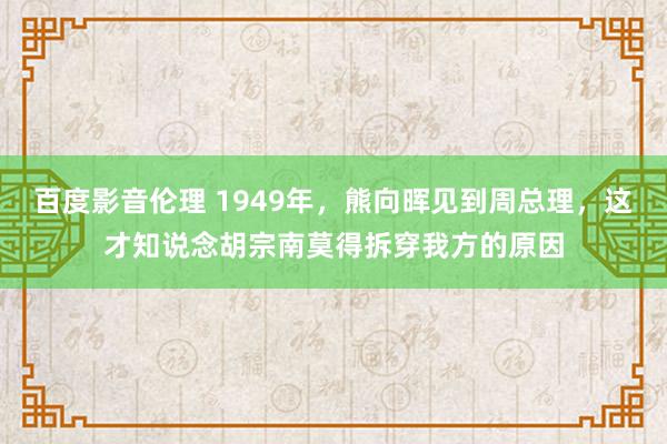 百度影音伦理 1949年，熊向晖见到周总理，这才知说念胡宗南莫得拆穿我方的原因
