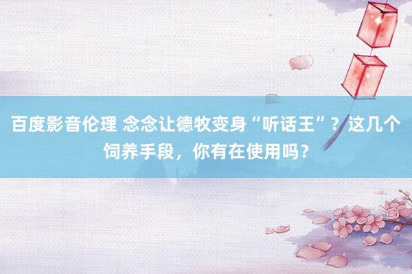百度影音伦理 念念让德牧变身“听话王”？这几个饲养手段，你有在使用吗？