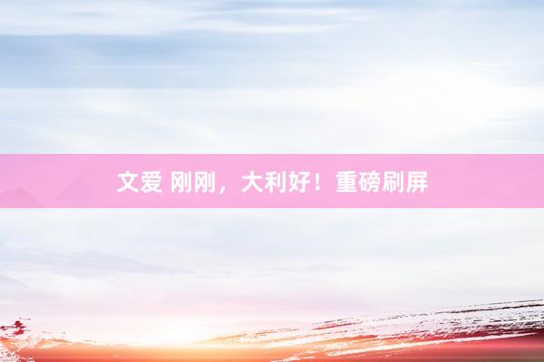 文爱 刚刚，大利好！重磅刷屏