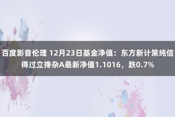 百度影音伦理 12月23日基金净值：东方新计策纯信得过立搀杂A最新净值1.1016，跌0.7%
