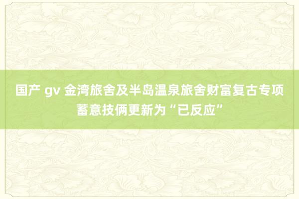 国产 gv 金湾旅舍及半岛温泉旅舍财富复古专项蓄意技俩更新为“已反应”