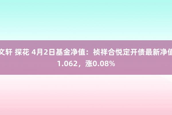 文轩 探花 4月2日基金净值：祯祥合悦定开债最新净值1.062，涨0.08%